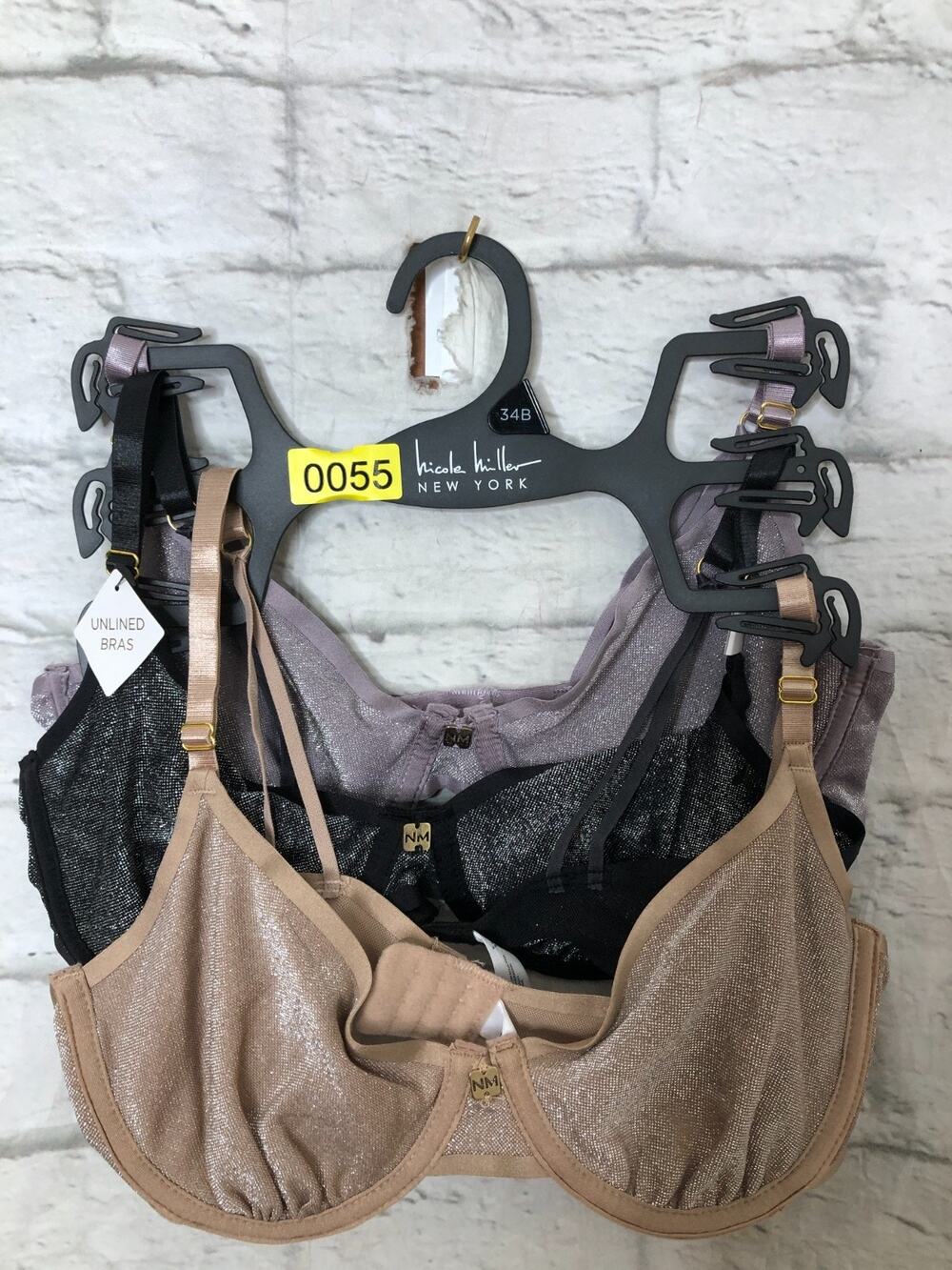 Nicole Miller Size 34 B Metallic Unlined Underwire Set of 3 Bra's NWT MSRP $64
